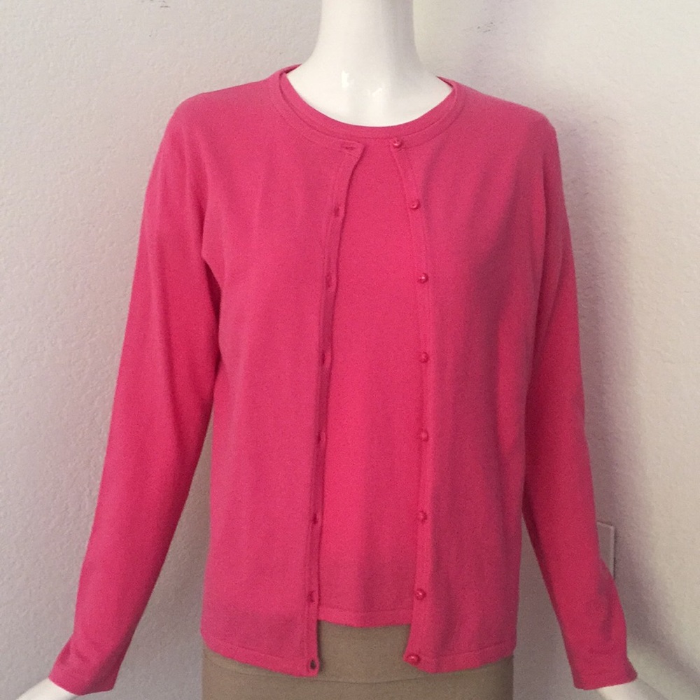 Sutton studio pink twin set sweater